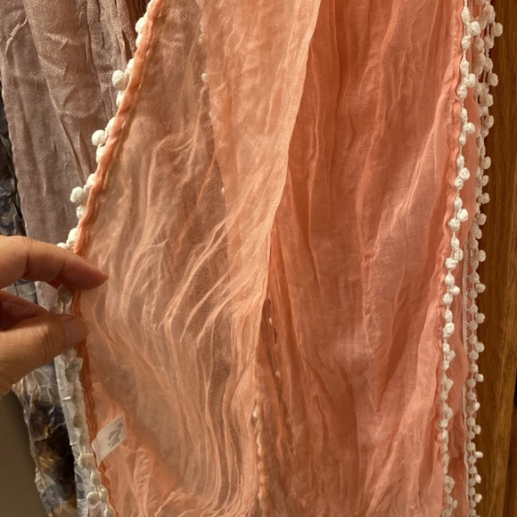 A Bundle of Two Bohemian Boho Vibe Double-Layer Knit Scarves in Blush and Peach - Picture 11 of 14